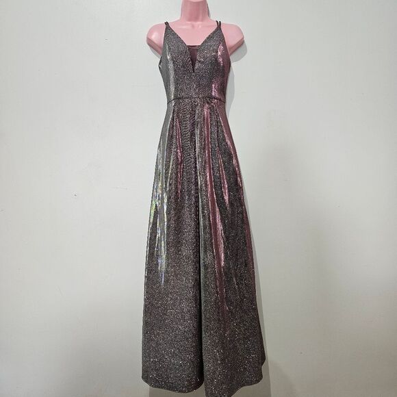 Crystal Doll - Dress Glitter Formal Prom Layered Maxi - Size 5 -Pink Multichrome - Picture 1 of 10